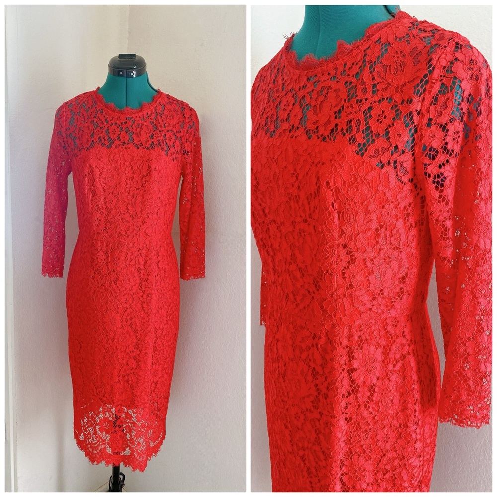 J.CREW RED SHEATH LACE LONG SLEEVE BACK TIE CUTOUT SIZE 4